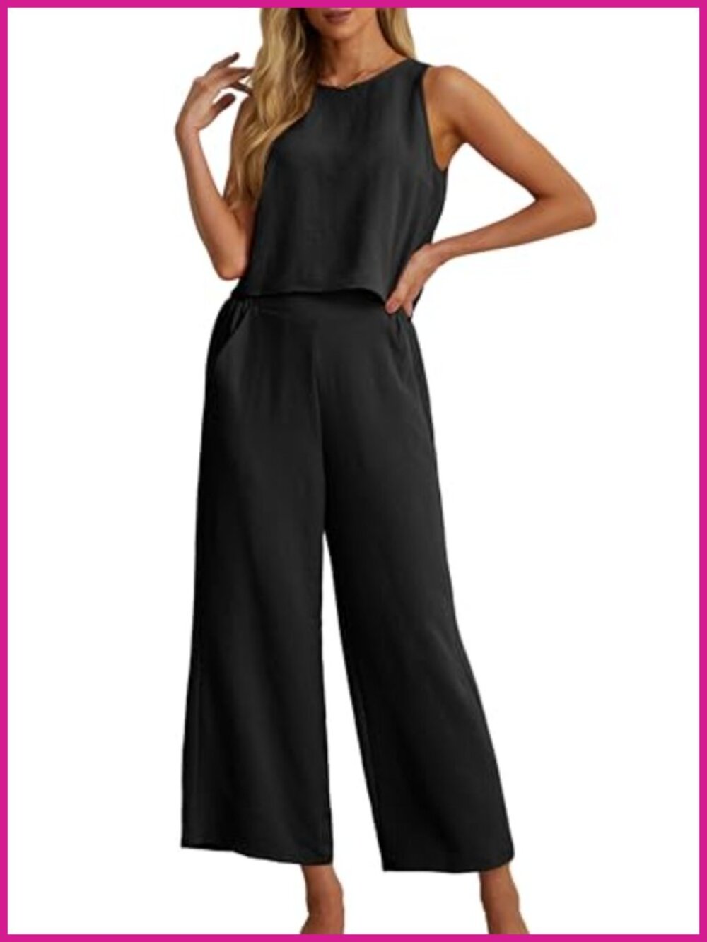 Women's Summer 2 Piece Outfit Crop Top Wide Leg Pants Set Sleeveless
